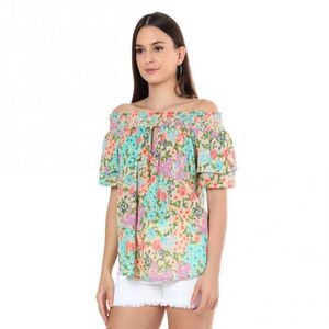 Yellow/Aqua Floral Top 